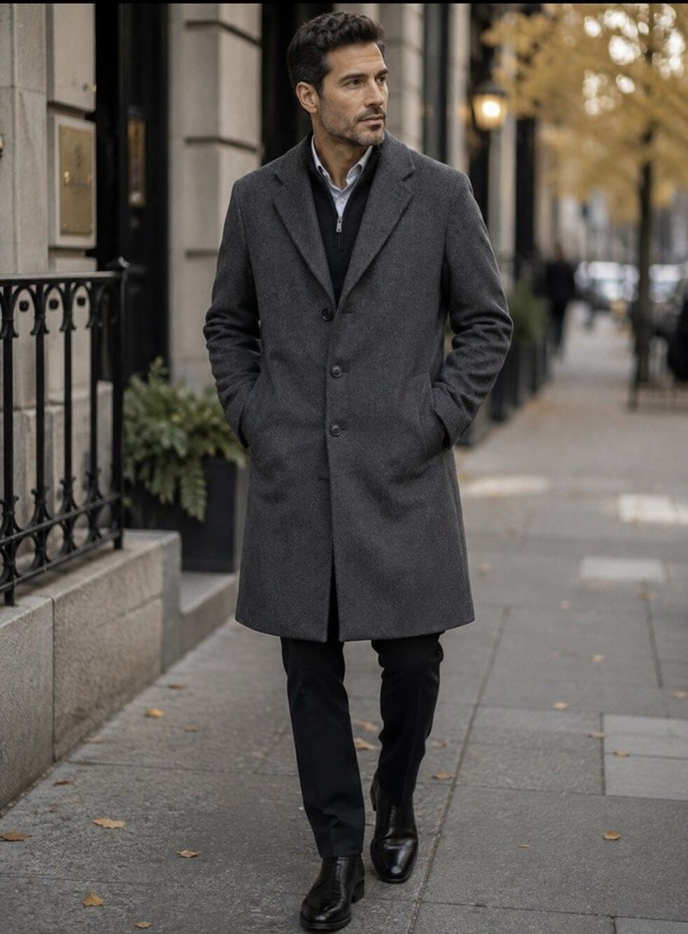 Bradley Jons Men’s Charcoal Black Wool Cashmere Coat Overcoat Sz 42 Pockets